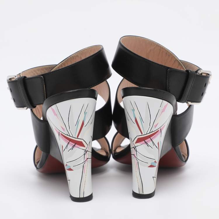Pre Owned Fendi Black Leather Birds of Paradise Ankle Strap Sandals Size 38