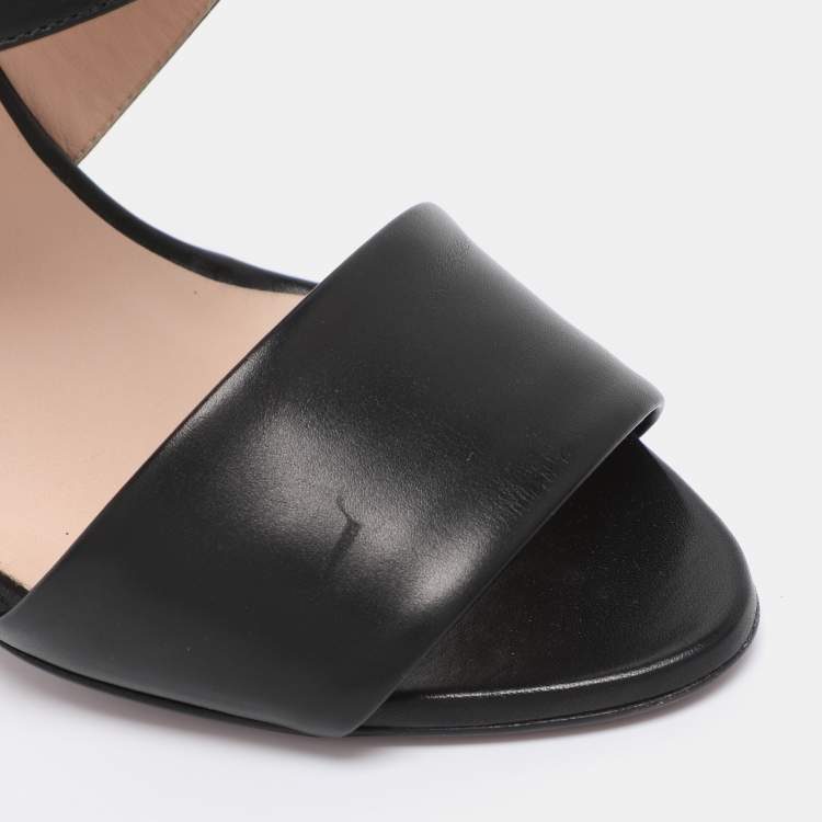 Pre Owned Fendi Black Leather Birds of Paradise Ankle Strap Sandals Size 38