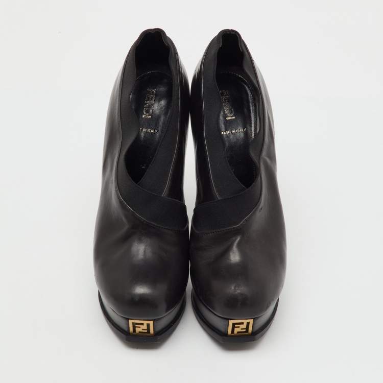 Pre Owned Fendi Black Leather Faux-Wrap Fendista Platform Ankle Booties Size 40