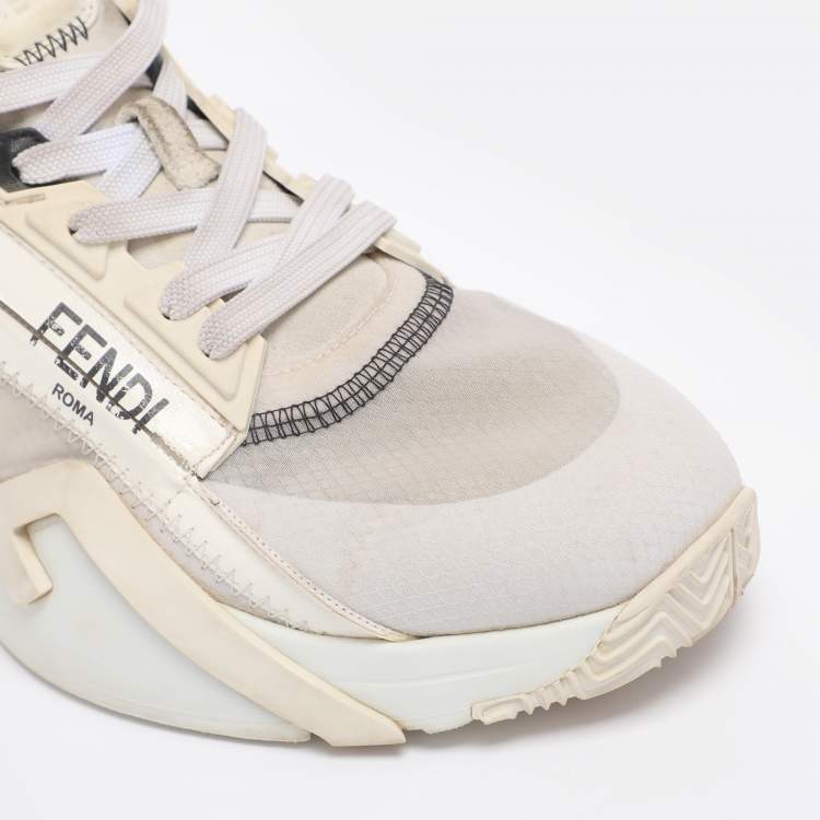 Pre Owned Fendi Cream/White Suede and Mesh Flow Low Top Sneakers Size 39