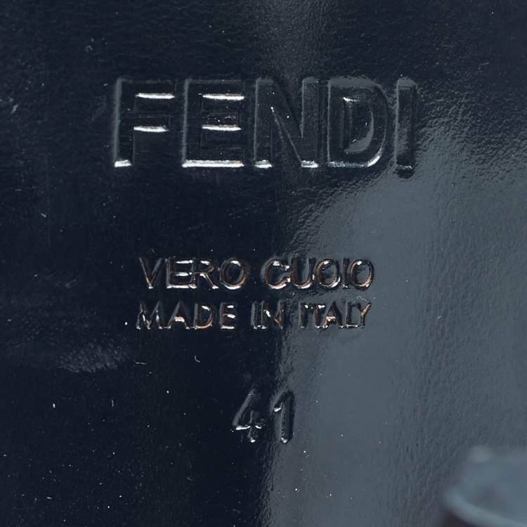 Pre Owned Fendi Brown/Black Zucca Canvas And Leather Slide Sandals Size 41