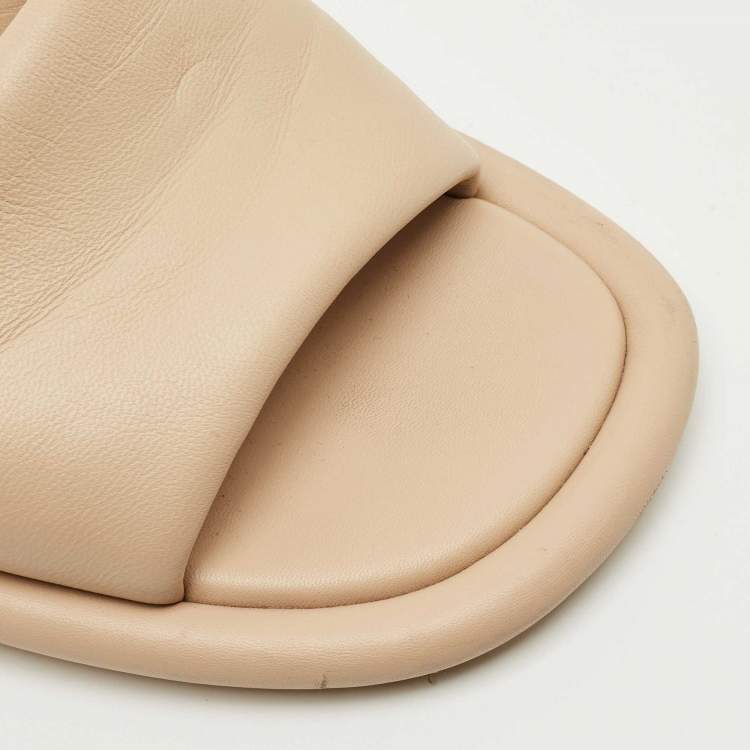 Pre Owned Fendi Beige Leather Baguette Heel Slide Sandals Size 41