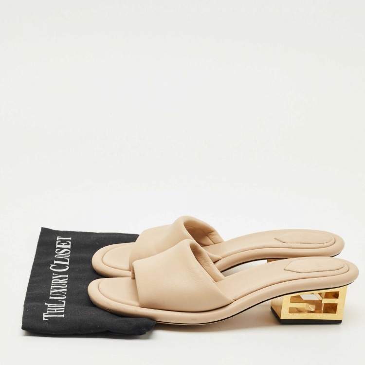 Pre Owned Fendi Beige Leather Baguette Heel Slide Sandals Size 41