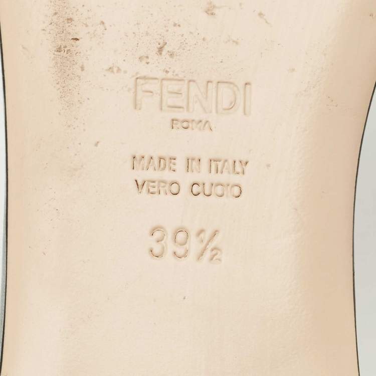 Pre Owned Fendi Grey Satin Logo Embroidered  Flat Slides Size 39.5