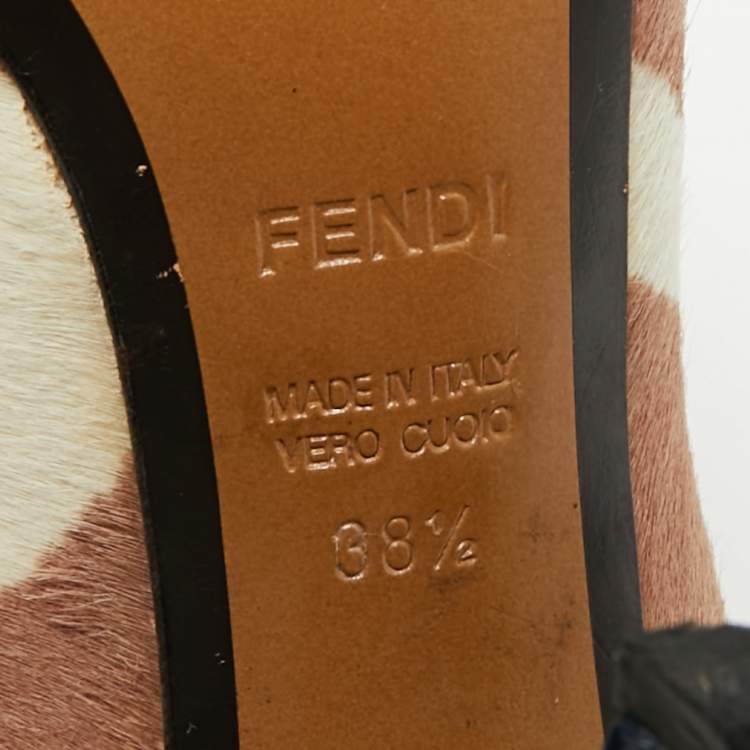 Pre Owned Fendi Beige/White Zebra Print Calf Hair Diamond Heel Pumps Size 38.5