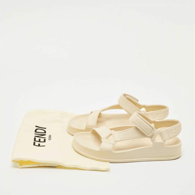 Pre Owned Fendi Cream Rubber Hiker Ankle Strap Sandals Size 38