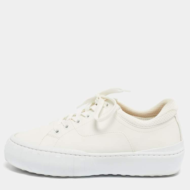 Pre Owned Fendi Off White Leather and Mesh Force Sneakers Size 37