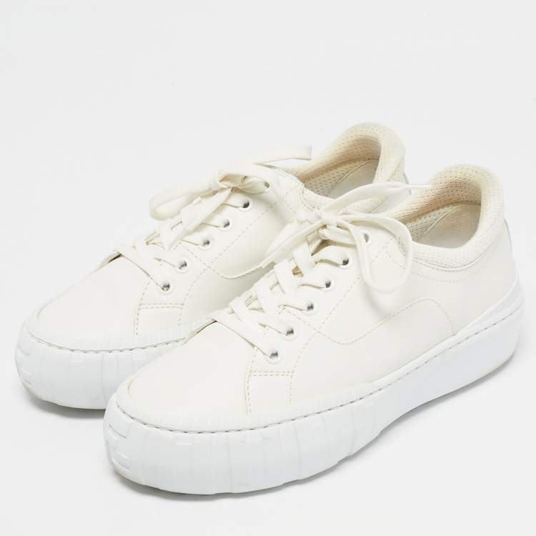 Pre Owned Fendi Off White Leather and Mesh Force Sneakers Size 37