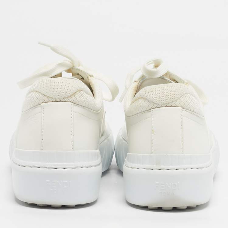 Pre Owned Fendi Off White Leather and Mesh Force Sneakers Size 37