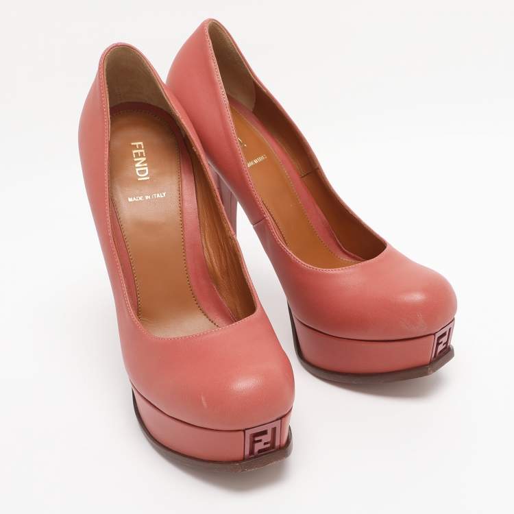 Pre Owned Fendi Old Rose Leather Fendista Platform Pumps Size 39.5