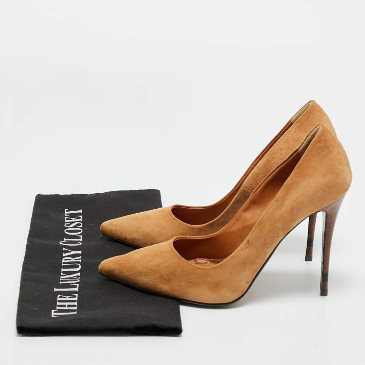 Pre Owned Fendi Brown Suede Pointed Toe Pumps Size 37