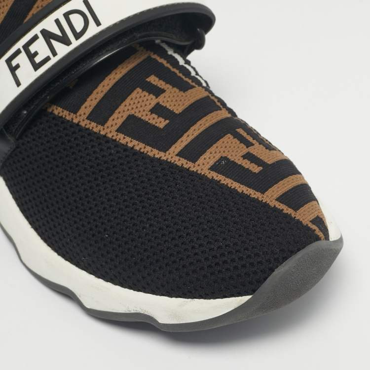 Pre Owned Fendi Black/Brown Knit Fabric FF Rockoko Slip On Sneakers Size 40