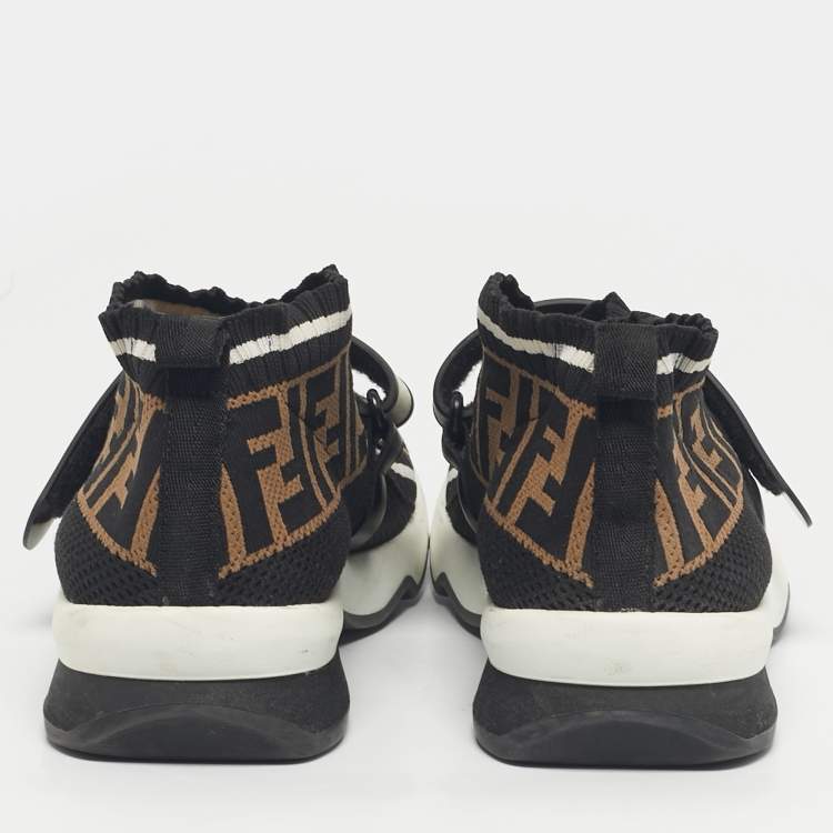 Pre Owned Fendi Black/Brown Knit Fabric FF Rockoko Slip On Sneakers Size 40