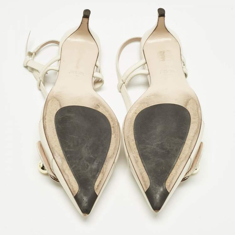 Pre Owned Fendi Cream Leather Pointed Toe Slingback  Pump Size 39