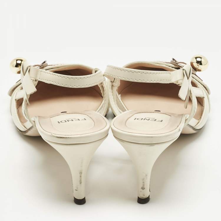 Pre Owned Fendi Cream Leather Pointed Toe Slingback  Pump Size 39