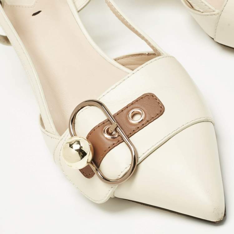 Pre Owned Fendi Cream Leather Pointed Toe Slingback  Pump Size 39