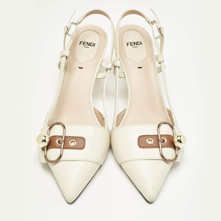 Pre Owned Fendi Cream Leather Pointed Toe Slingback  Pump Size 39