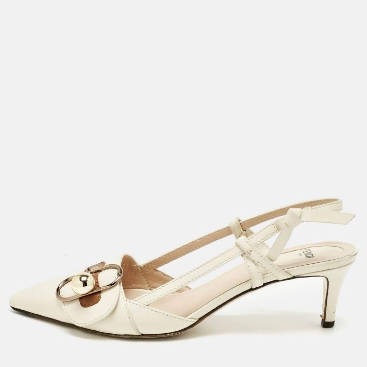 Pre Owned Fendi Cream Leather Pointed Toe Slingback  Pump Size 39