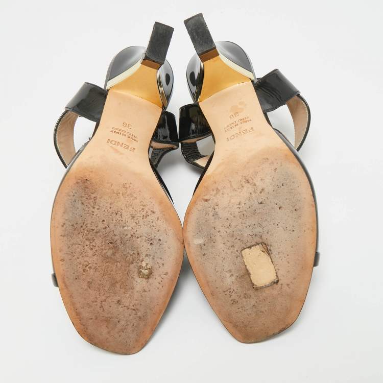 Pre Owned Fendi Black Patent Leather Ankle Strap Sandals Size 36