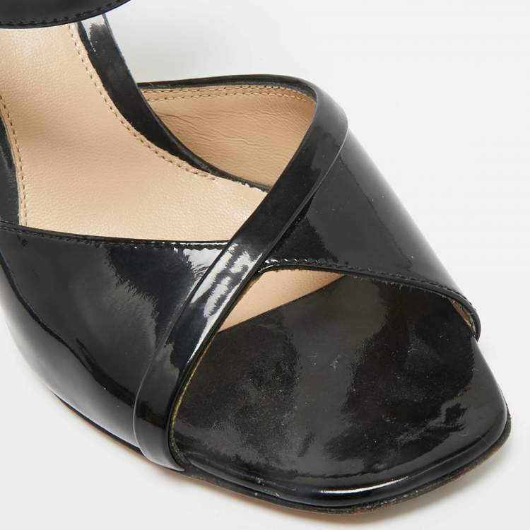 Pre Owned Fendi Black Patent Leather Ankle Strap Sandals Size 36