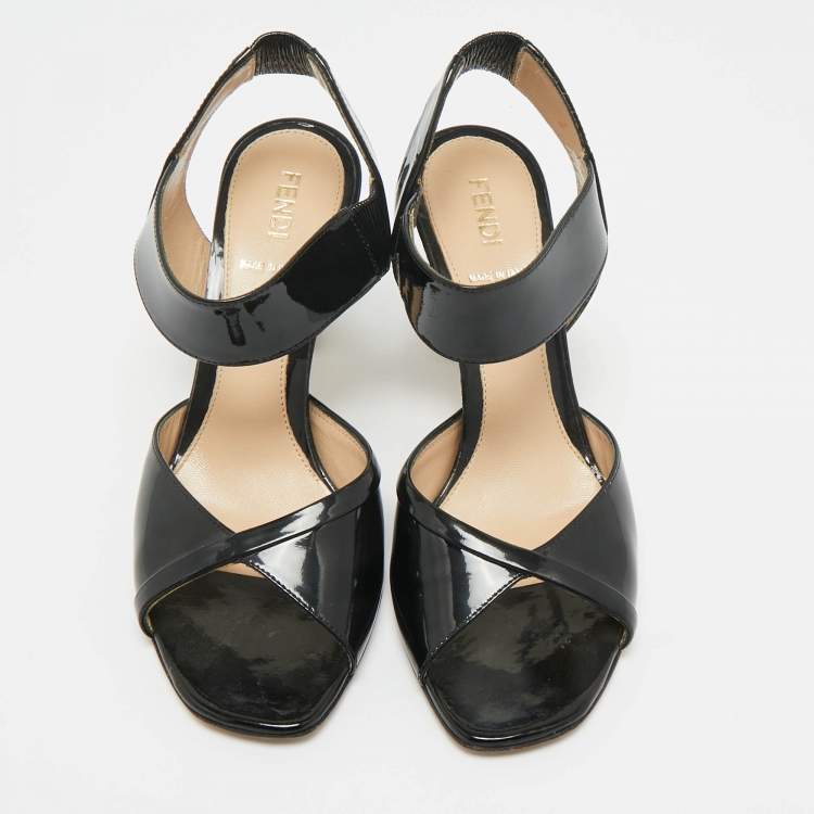 Pre Owned Fendi Black Patent Leather Ankle Strap Sandals Size 36