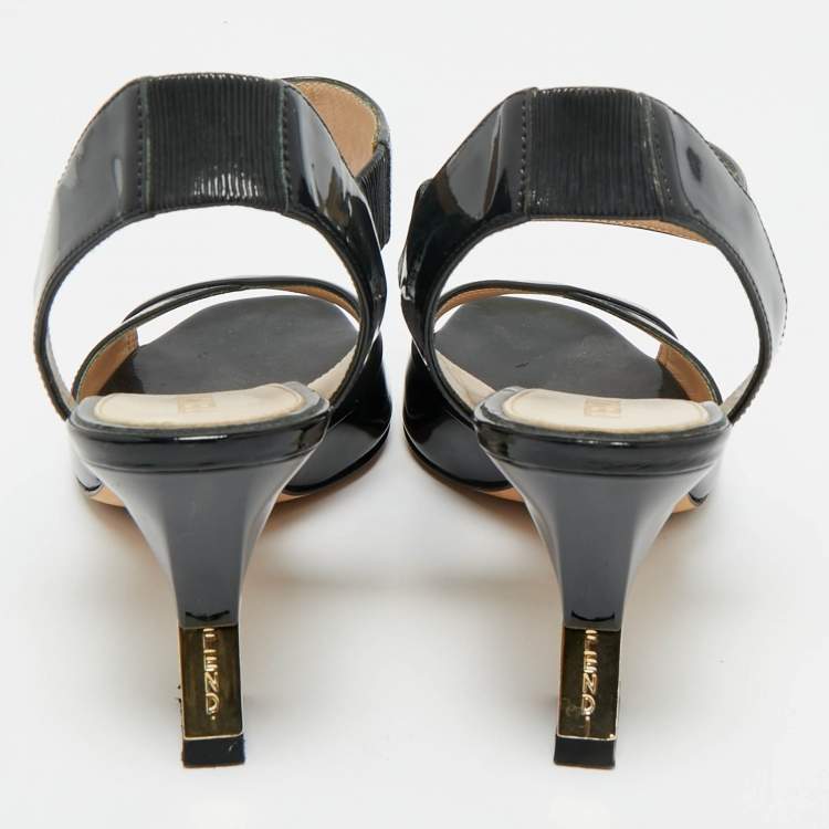 Pre Owned Fendi Black Patent Leather Ankle Strap Sandals Size 36