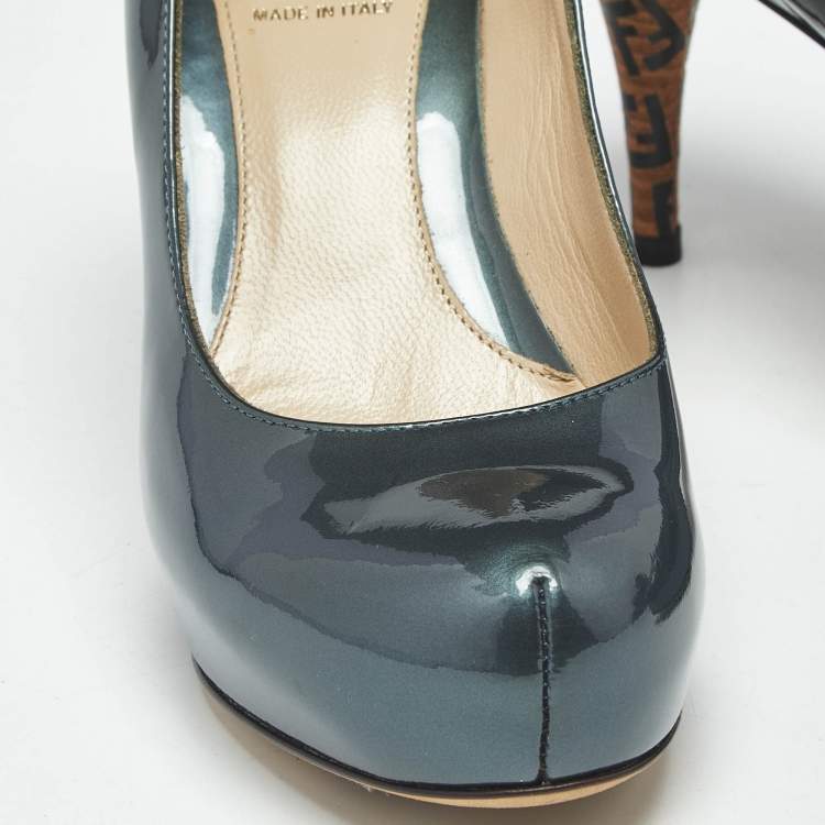 مملوكة مسبقًا Fendi Grey Patent Leather Platform Round Toe Pumps Size 36
