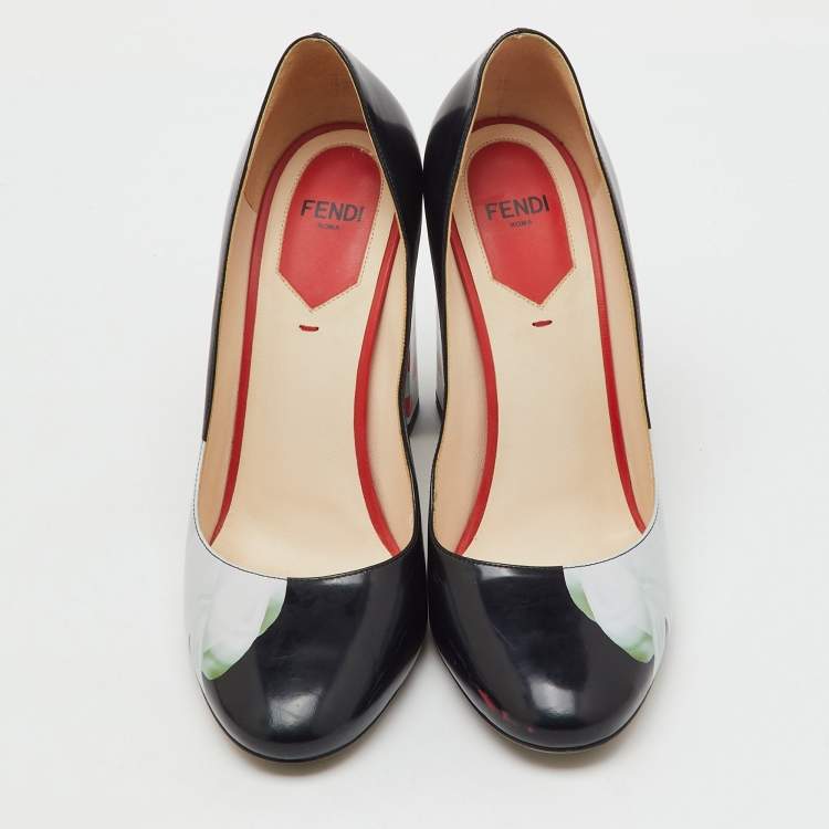 Pre Owned Fendi Black Patent Leather Polka Dots Block Heel Pumps Size 38