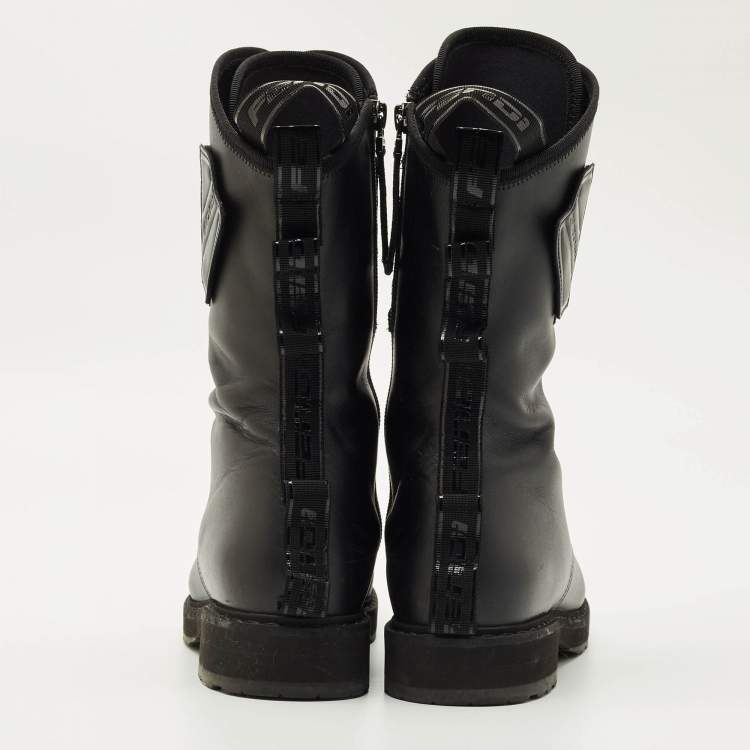 Pre Owned Fendi Black Leather Forever Fendi Hiking Boots Size 37