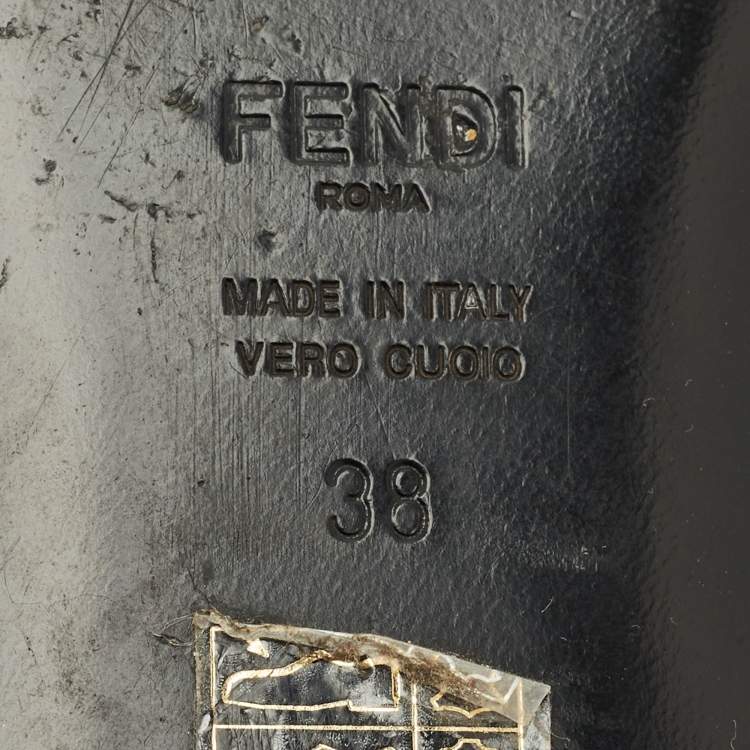Pre Owned Fendi Black Leather Logo Flat Slides Size 38