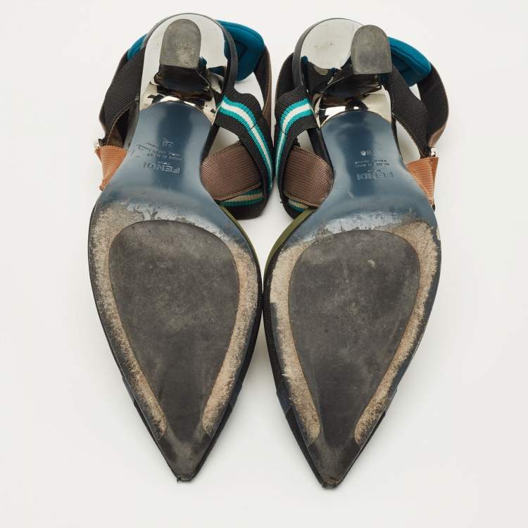 Pre Owned Fendi Multicolor Canvas and Leather Colibri Slingback Pumps Size 38