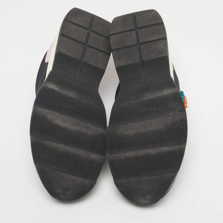 Pre Owned Fendi Black Fabric And Suede Fun Fair Logo Slip On Sneakers Size 38