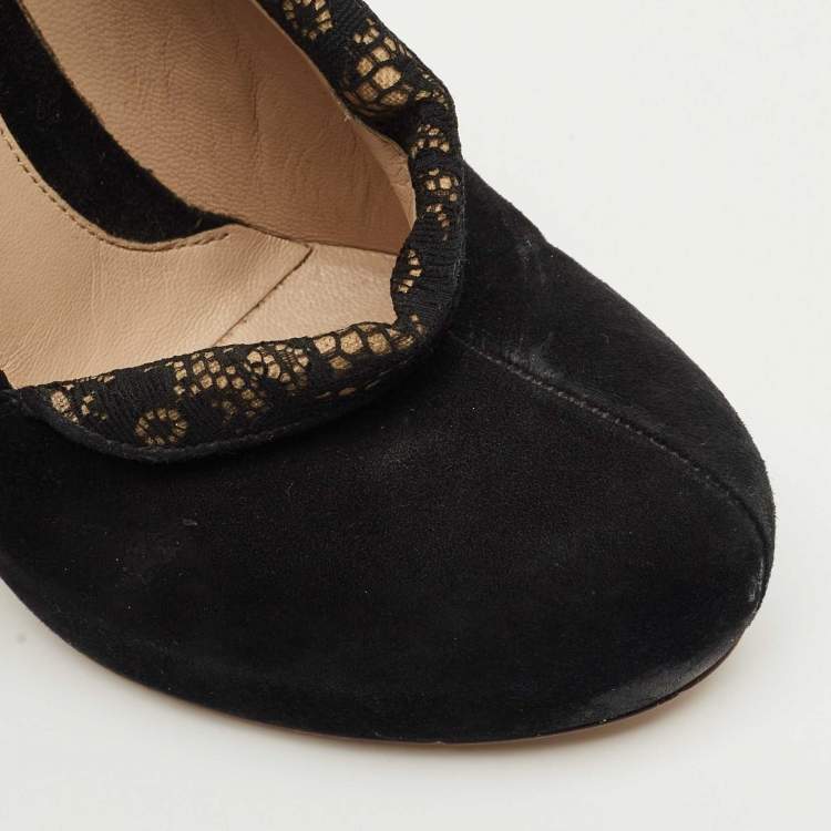 Pre Owned حذاء كعب عالي فندي دانتيل أسود و سويد مغلق مقاس 38.5