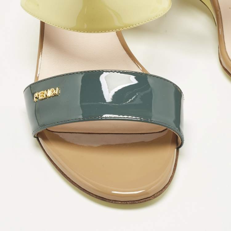 Pre Owned Fendi Multicolor Patent Leather Wedge Slide Sandals Size 37.5