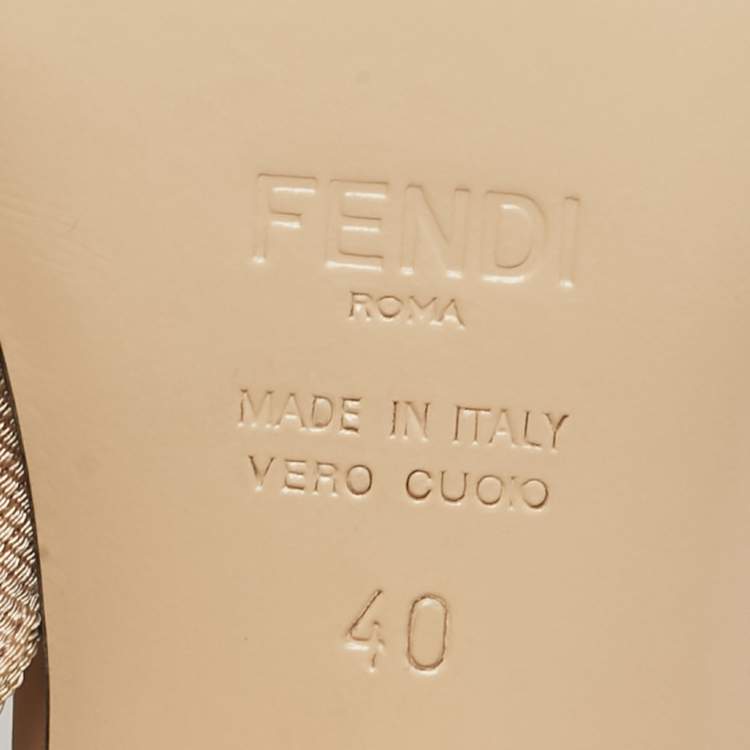 Pre Owned Fendi Brown/Beige Sequins and Canvas Colibri Slingback Pumps Size 40