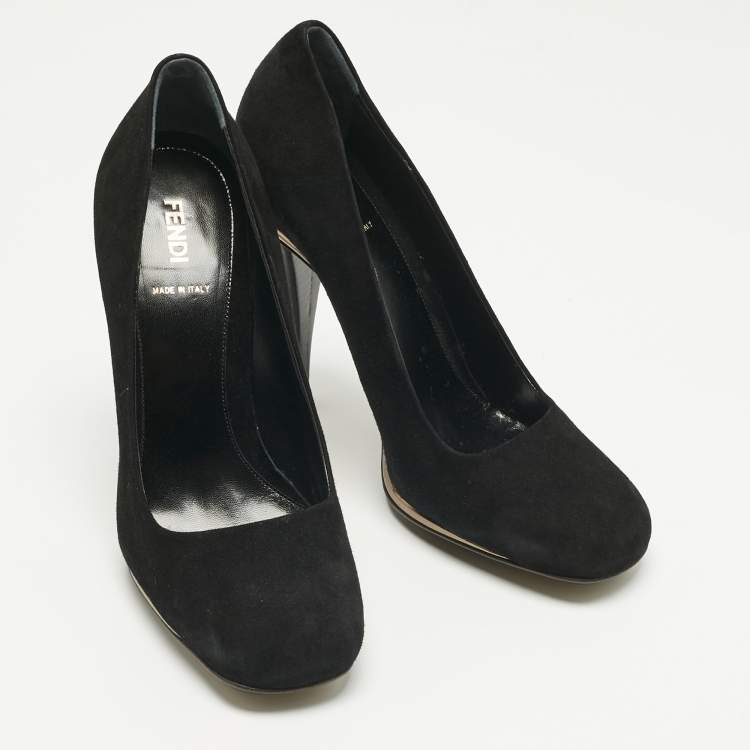 Pre Owned Fendi Black Suede Round Toe Pumps Size 40