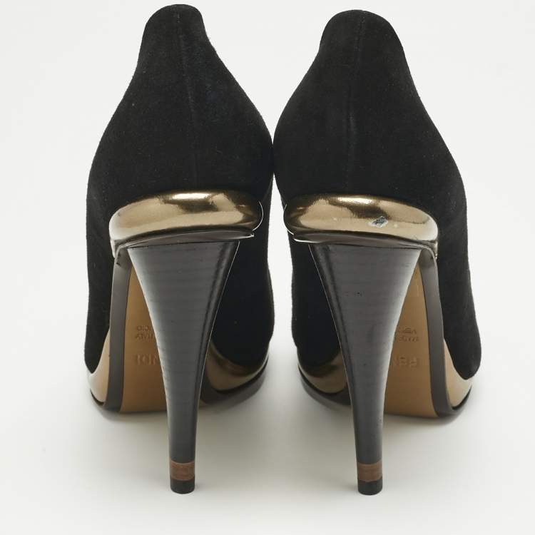 Pre Owned Fendi Black Suede Round Toe Pumps Size 40