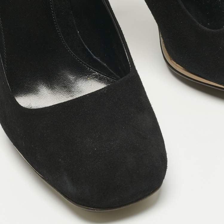 Pre Owned Fendi Black Suede Round Toe Pumps Size 40