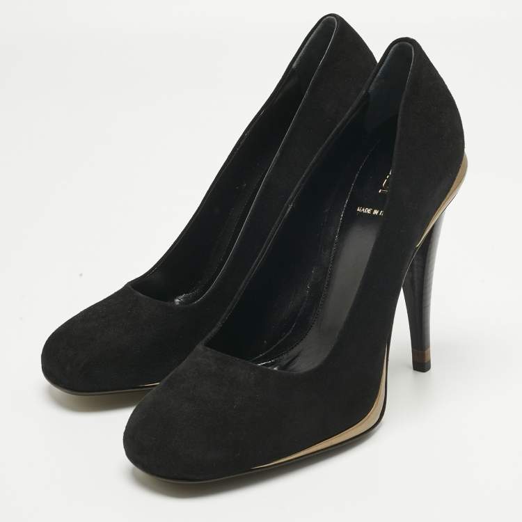 Pre Owned Fendi Black Suede Round Toe Pumps Size 40