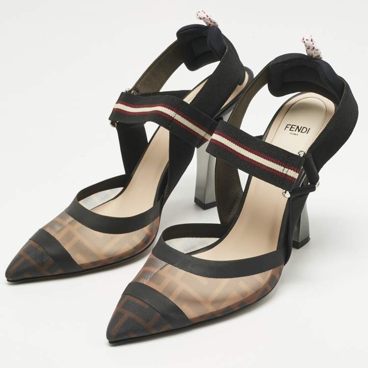 Pre Owned Fendi Multicolor Canvas and Leather Colibri Slingback Pumps Size 39