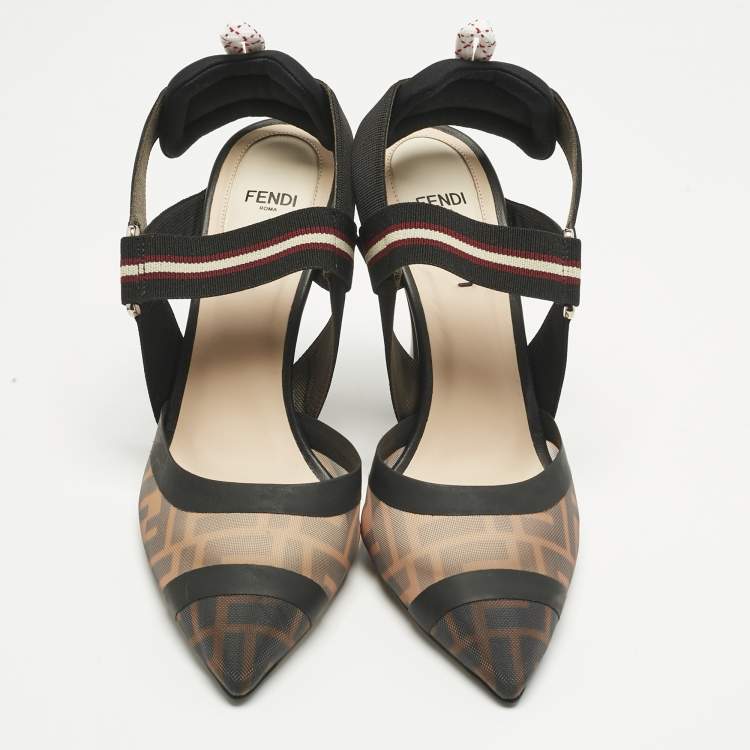 Pre Owned Fendi Multicolor Canvas and Leather Colibri Slingback Pumps Size 39