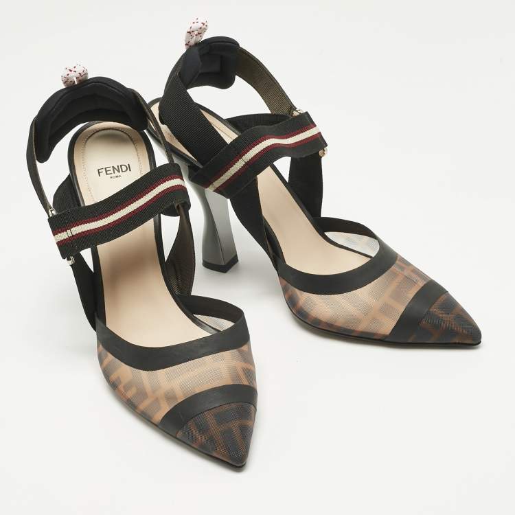 Pre Owned Fendi Multicolor Canvas and Leather Colibri Slingback Pumps Size 39
