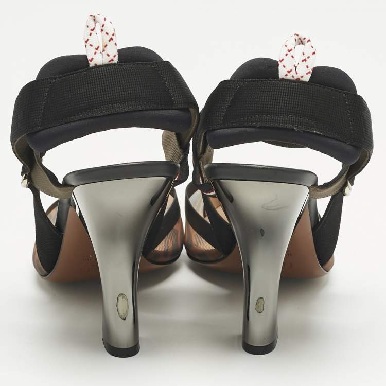Pre Owned Fendi Multicolor Canvas and Leather Colibri Slingback Pumps Size 39