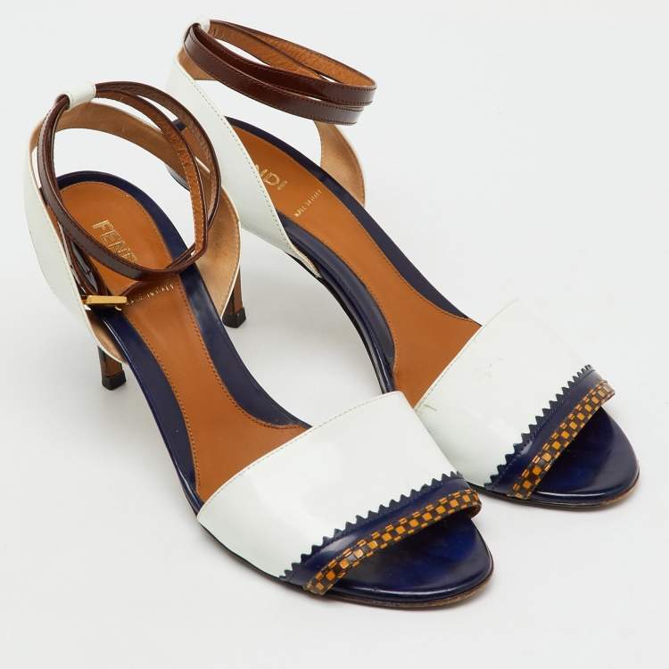 Pre Owned Fendi Multicolor Leather Ankle Wrap Sandals Size 38