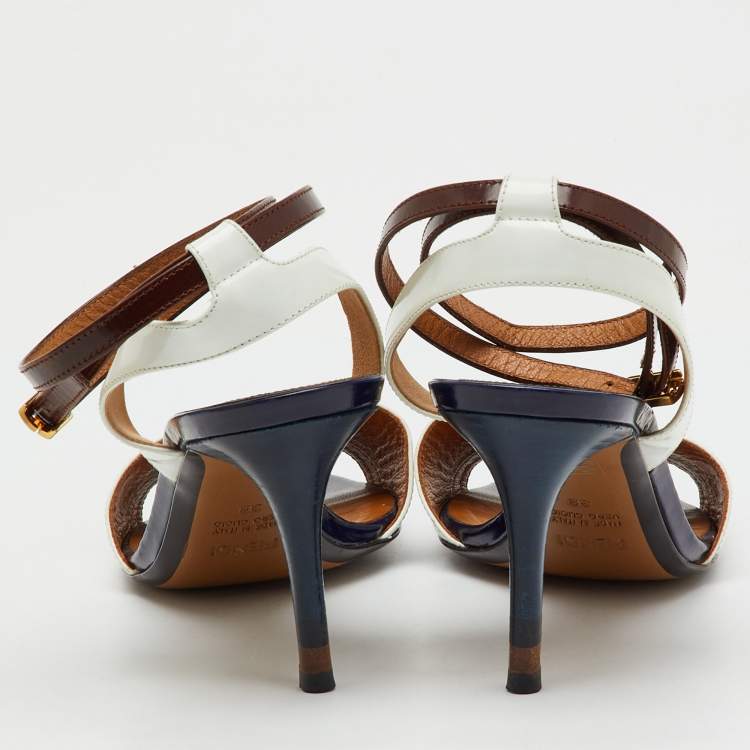 Pre Owned Fendi Multicolor Leather Ankle Wrap Sandals Size 38