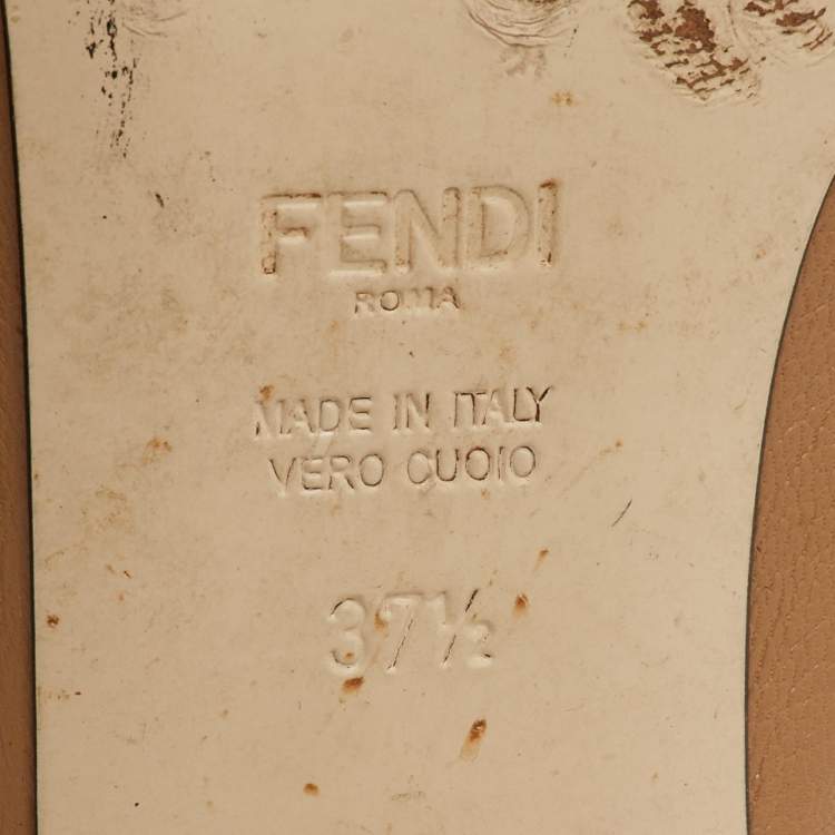 Pre Owned Fendi Beige Leather F Logo Open Toe Mules Size 37.5