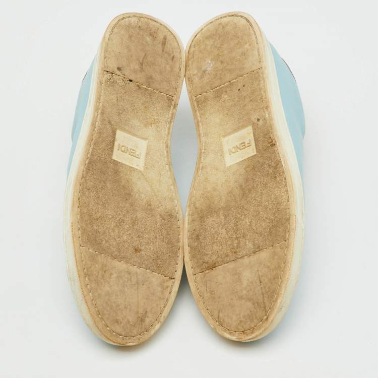 Pre Owned Fendi Light Blue/Silver Leather Rockoko Slip On Sneakers Size 41