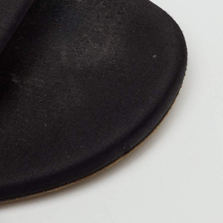 Pre Owned Fendi Black Satin Crystal Embellished Flat Slide Sandals Size 36