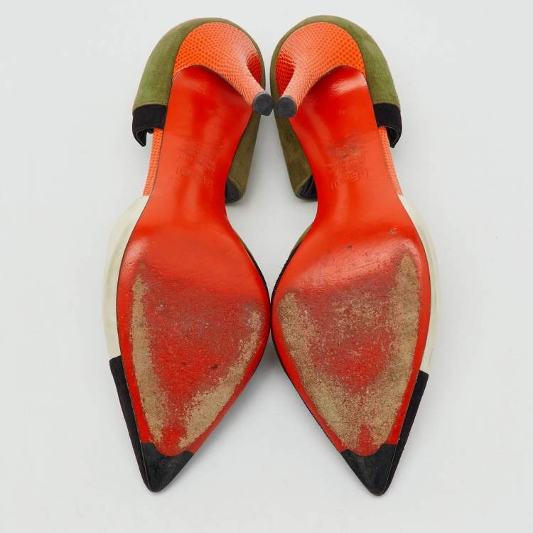 Pre Owned Fendi Multicolor Suede and Leather Pointed Toe D'Orsay Pumps Size 35