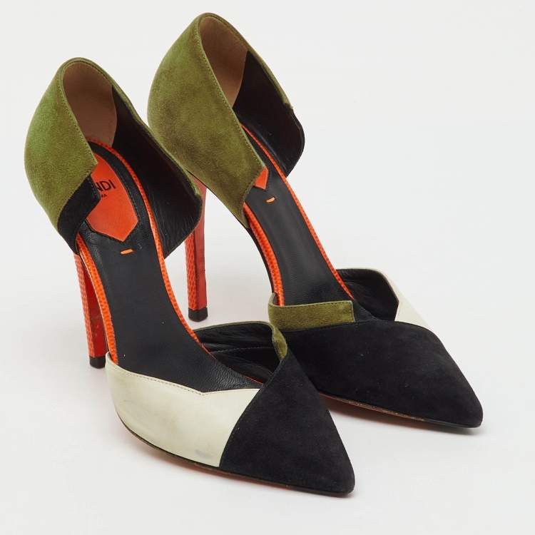 Pre Owned Fendi Multicolor Suede and Leather Pointed Toe D'Orsay Pumps Size 35